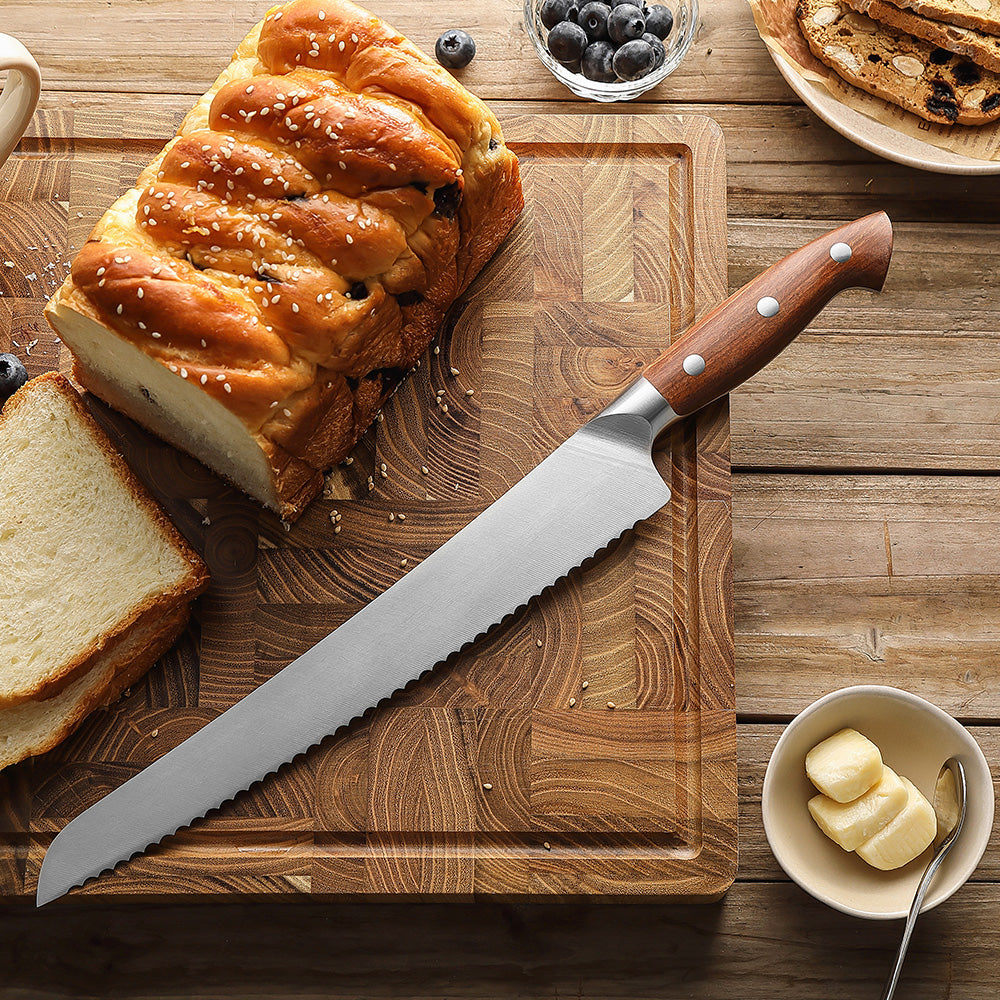 HEZHEN 10.6 Inches German Stainless Steel Bread Knife Ergonomic & Rust Resistant for Home Kitchen