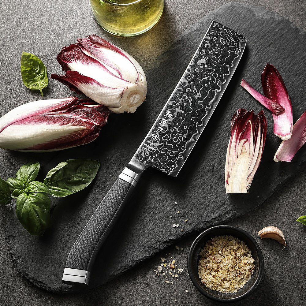 HEZHEN ZhiZhen Series 7.2”Nakiri Knife,145-layer Damascus Steel With an M390 Core,Pure Carbon Fiber Handle