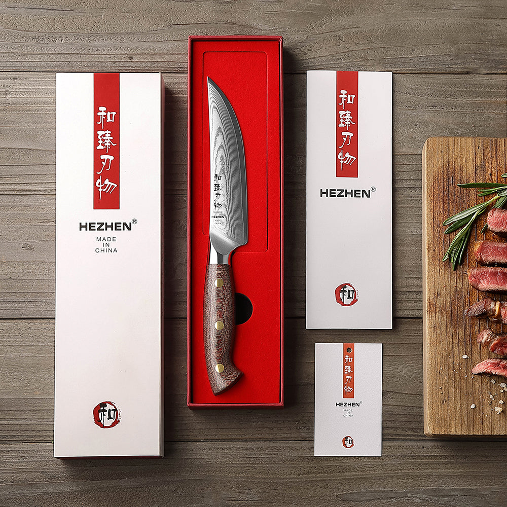 Hezhen Premium 5.3 Inches Steak Knife,67 Layers Damascus Steel Blade,Ultra-Sharp 15° Edge,Exquisite Patterns