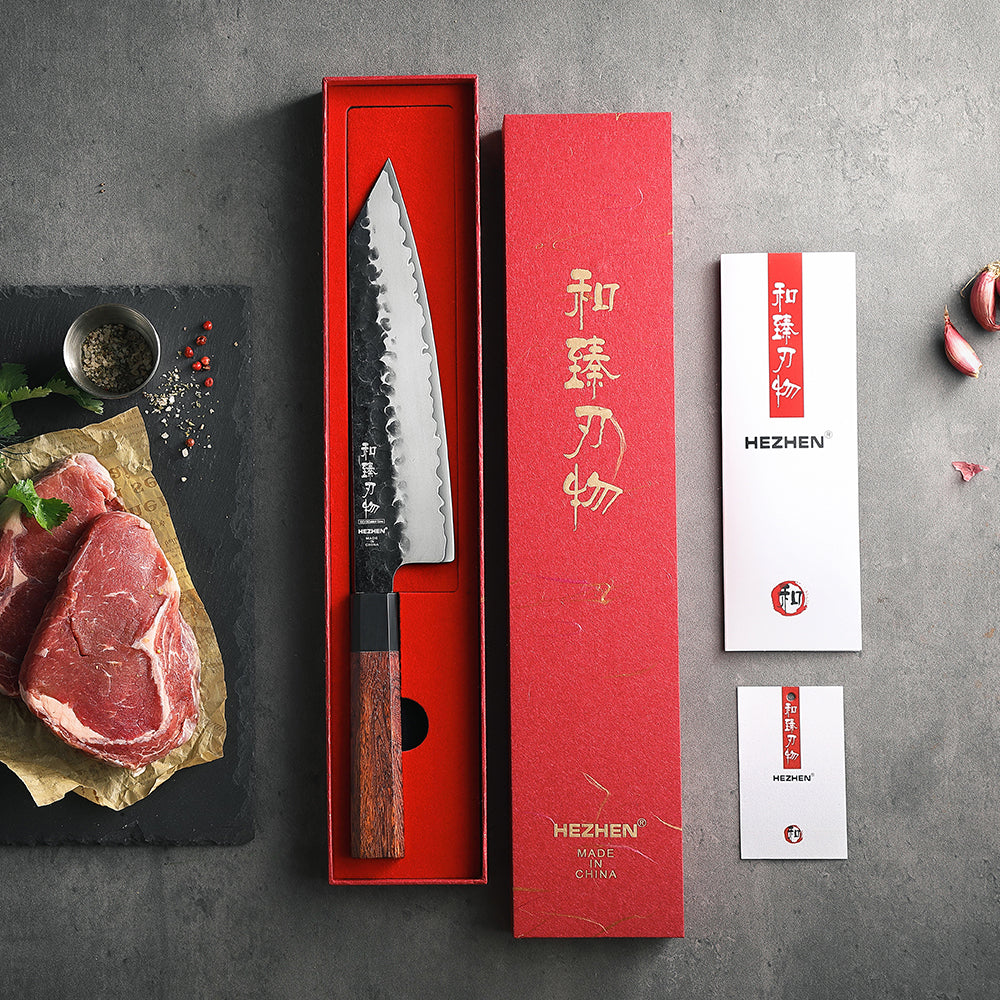 HEZHEN 8.5 Inch Japanese Bunka Knife 3-Layer Composite Steel,Core Hardness 60±2HRC,Practical Kitchen Utensils