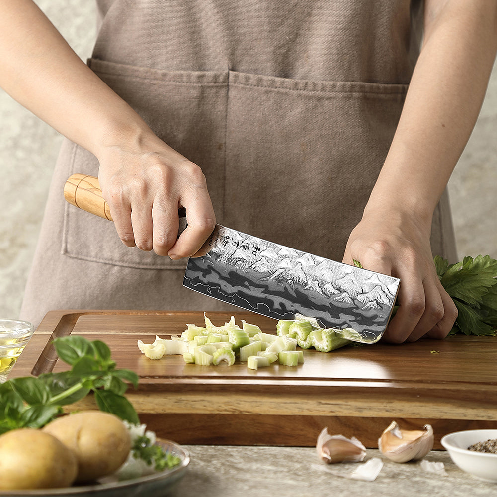 HEZHEN 6-Piece Damascus Knife Set,Forged 12Cr18MoV Core Damascus Steel,Mountain And River Pattern