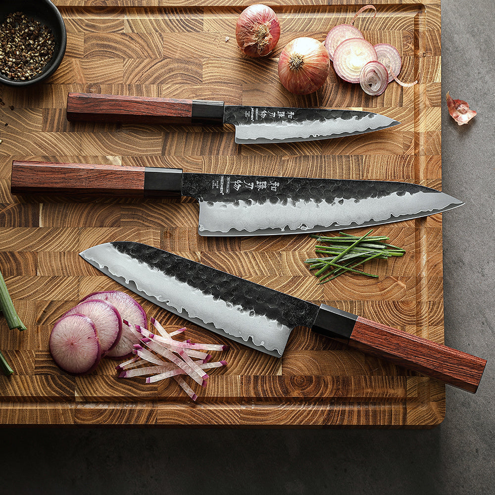 HEZHEN 3PCS Composite Steel Knife Set,10Cr15CoMoV Steel Core,Utility Santoku Chef Knife,Multi-purpose Kitchen Knife