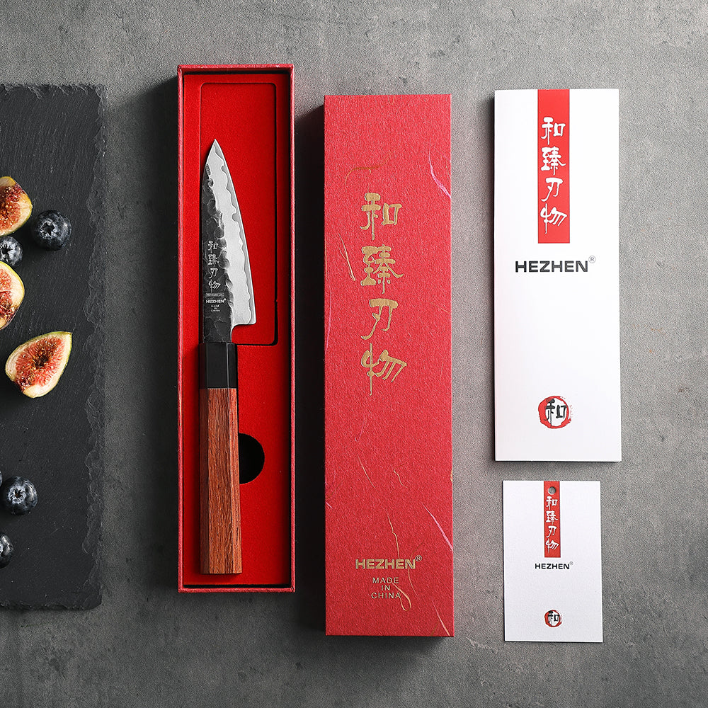 HEZHEN 4 Inches Paring Knife Stainless Steel Kitchen Cooking Knives Rosewood Handle With Gift Box Three-layer Composite Steel