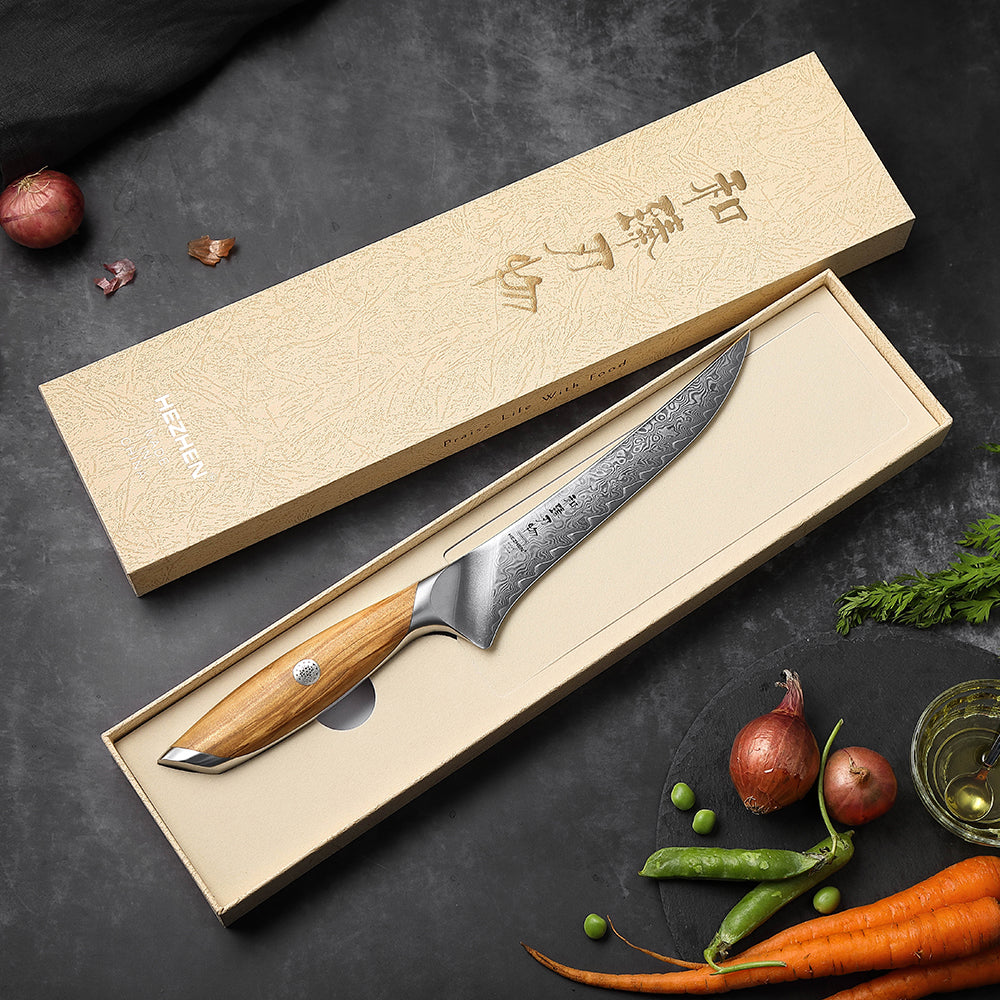 HEZHEN 7 Inches Fillet Knife, 73 Layers Damascus Powder Steel, Olive Wood Handle, Gift Ready-Flagship Series