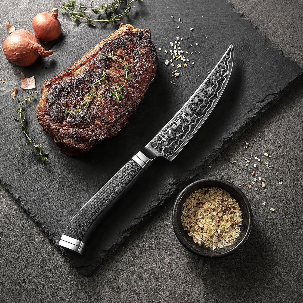 HEZHEN ZhiZhen Series 145-layer Pattern Steel 5.3"Steak Knife,Core Hardness 60±2HRC,Hand-forged Kitchen Knife