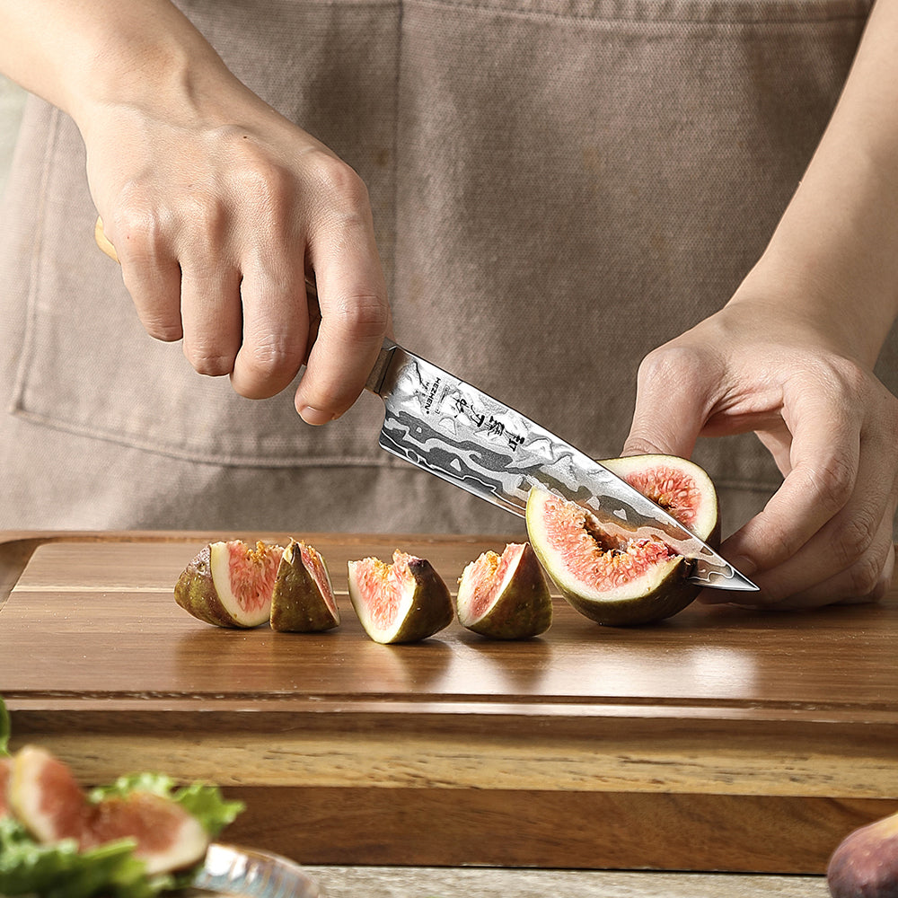HEZHNE 2PCS Damascus Kitchen Knife Set, 9-Layer Forged 12Cr18MoV Steel Core Ultra Sharp Chef & Utility Knife, 60±2HRC Ergonomic Olive Wood Handle