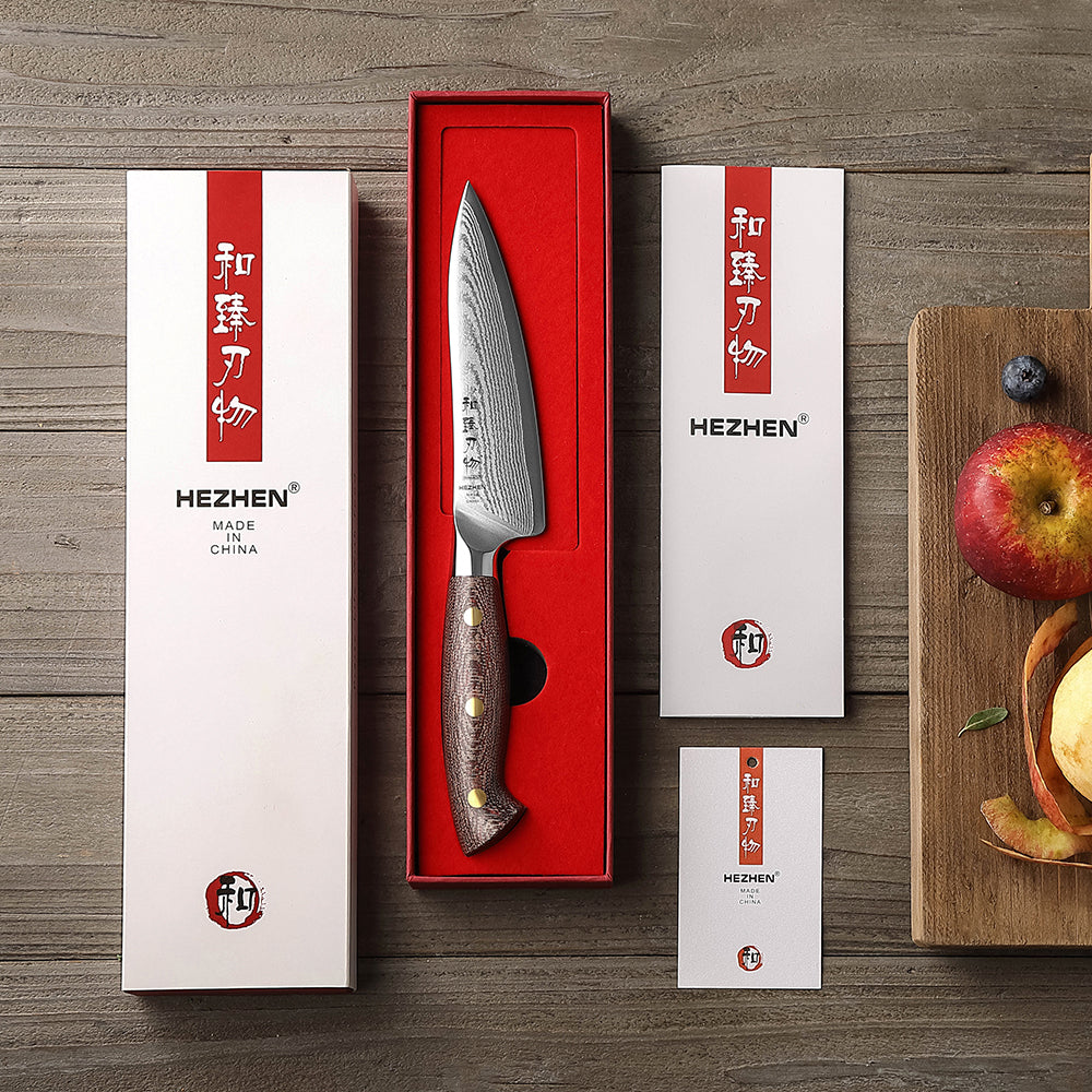 HEZHEN 5.3-Inch Multi-Purpose Utility Knife,67-Layer Damascus Steel Blade,With 10Cr15CoMoV Core,Household Kitchen Knife