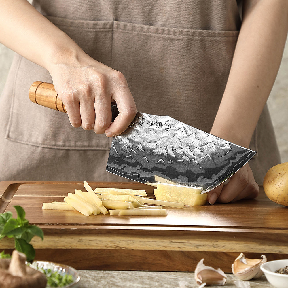 HEZHEN 9-Layer Forged Damascus 7.1”W Cleaver Knife, 12Cr18MoV Ergonomic Handle for Vegetable & Daily Chopping, Gift Box