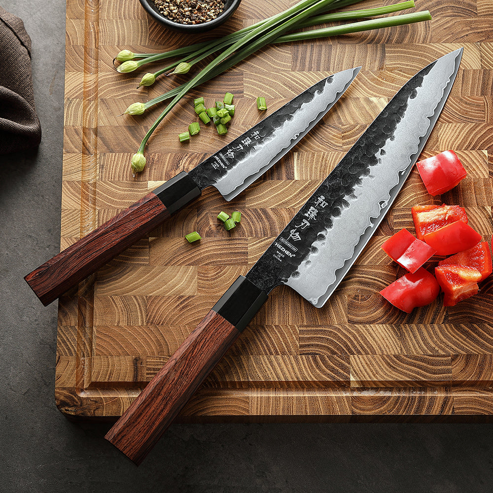 HEZHEN 2PCS Kitchen Knife Set,Premium 3 Layers Damascus Steel,Utility+Chef Knife,for Meat Vegetables and Daily Prep