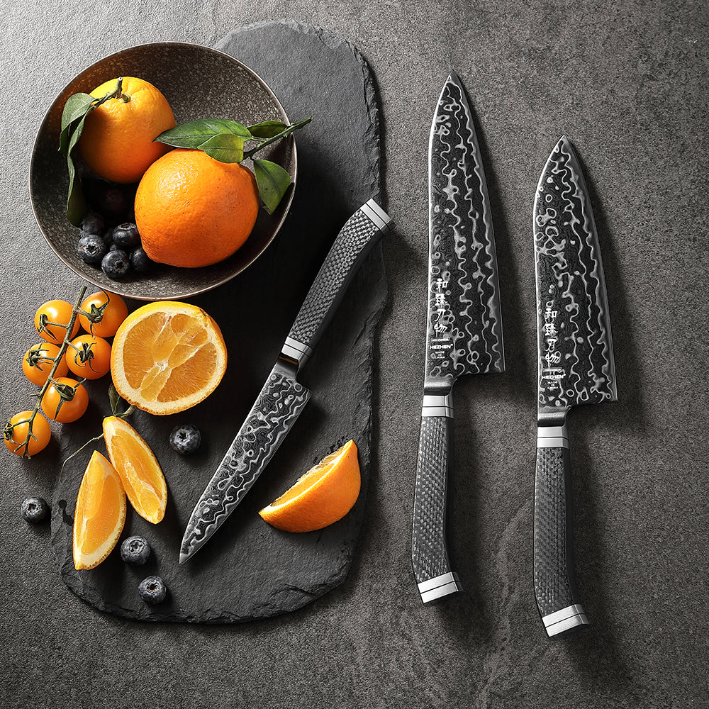 HEZHEN ZhiZhen Series 145 Layers Damascus Steel 3PCS Kitchen Knife Set,Chef+Utility+Santoku Knife