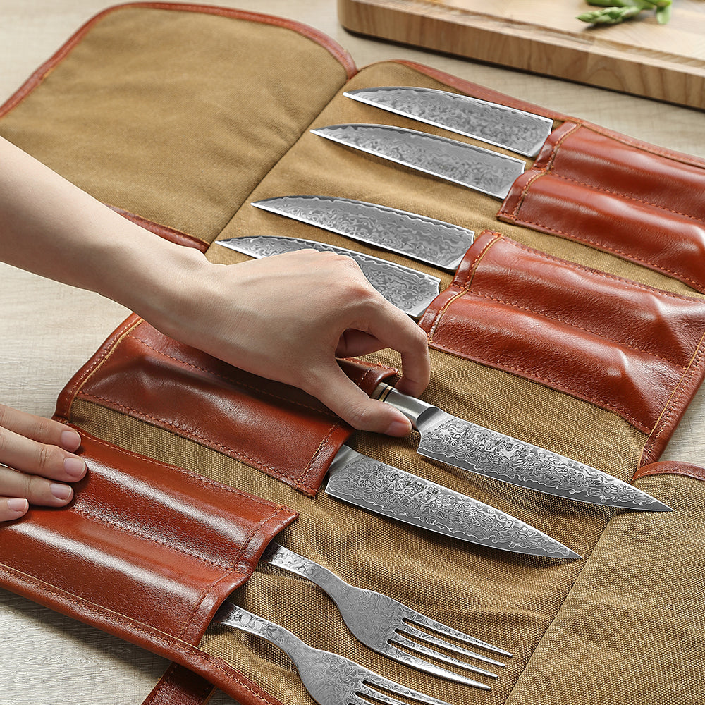 HEZHEN Professional Chef Knife Roll Bag,Microfiber Leather & Thickened Washed Canvas,Durable Kitchen Tool Storage Bag