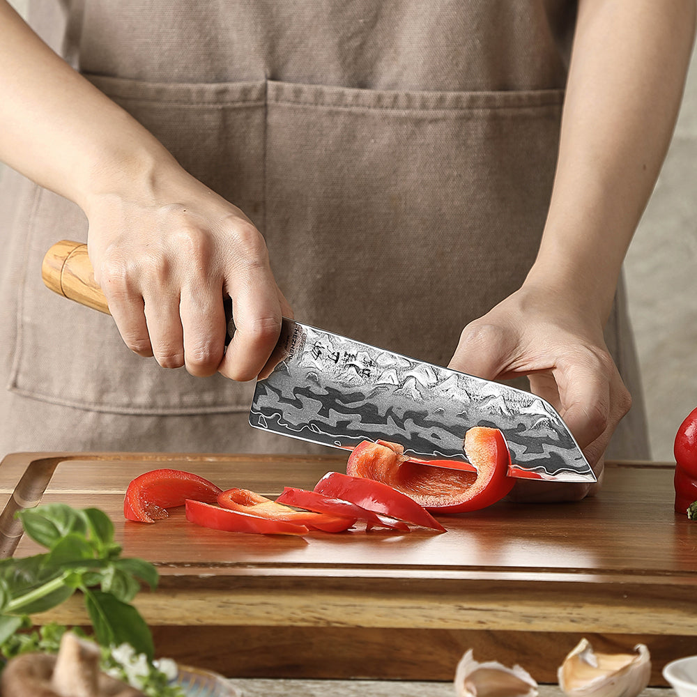 HEZHEN 3PCS Kitchen Knife Set, 9-Layer Damacus Steel Chef Santoku Utility Knife, Wooden Handle Design,Kitchen Cooking Knives