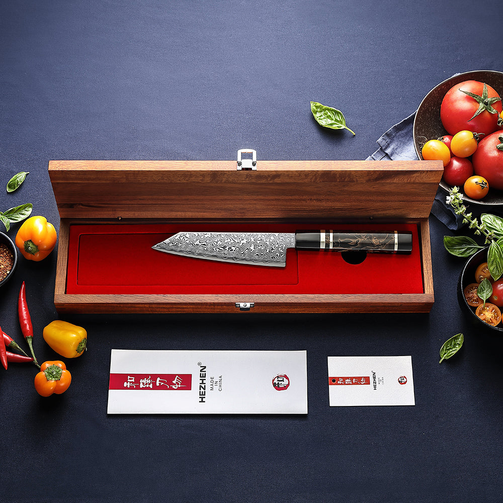 HEZHEN 5.9 Inch Bunka Knife, 49-layer ZDP-189 Damascus Steel, Ultra Sharp Blade, Ergonomic Octagonal Handle