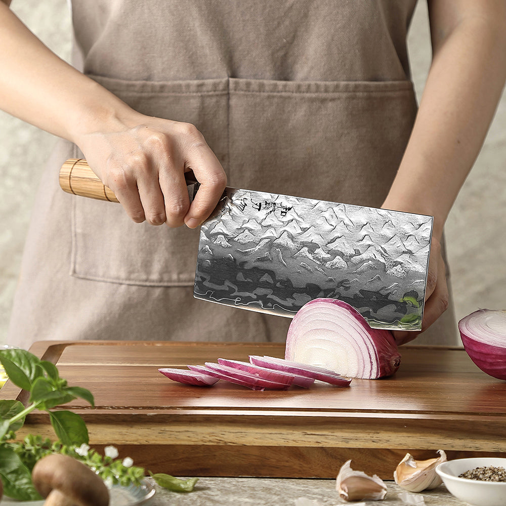 HEZHEN 7.1 Inches Cleaver Knife– 12Cr18MoV Steel Core With Olive Wood Grip Everyday Cooking Knife