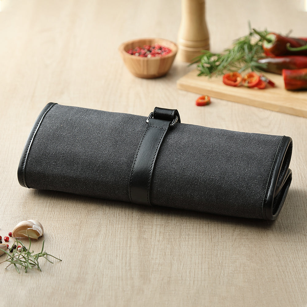 HEZHEN Microfiber Leather + Thickened Canvas  Chef Knife Roll Knife Storage Bag Kitchen Utensils