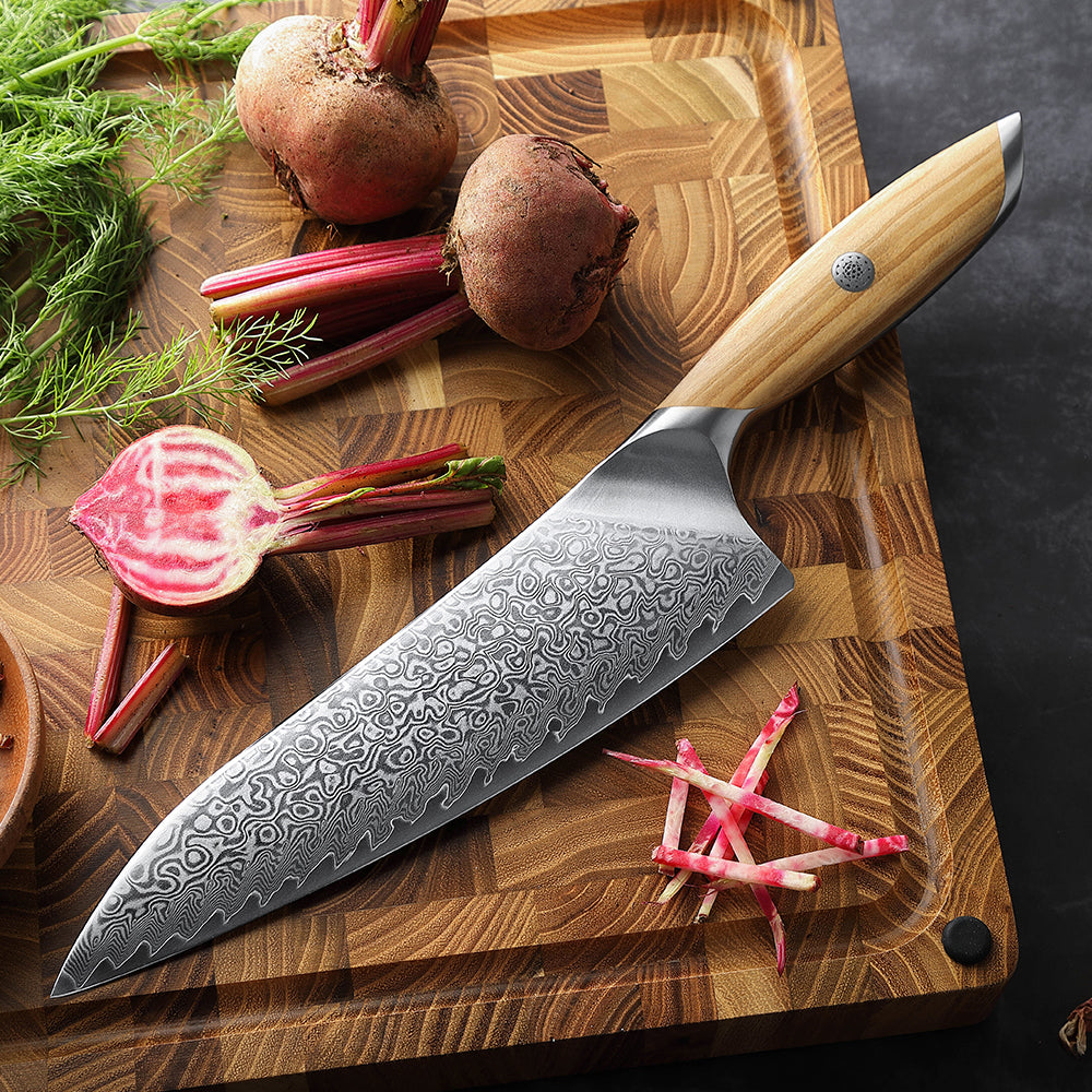 HEZHEN 8 Inches Chef Knife, 73 Layers Damascus Powder Steel, Olive Wood Handle, Gift Ready-Flagship Series