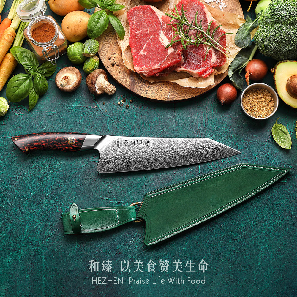 HEZHEN 8.3 inches 73 Layers Damascus Steel Chef Knife and Hostler Elegant Pattern Series