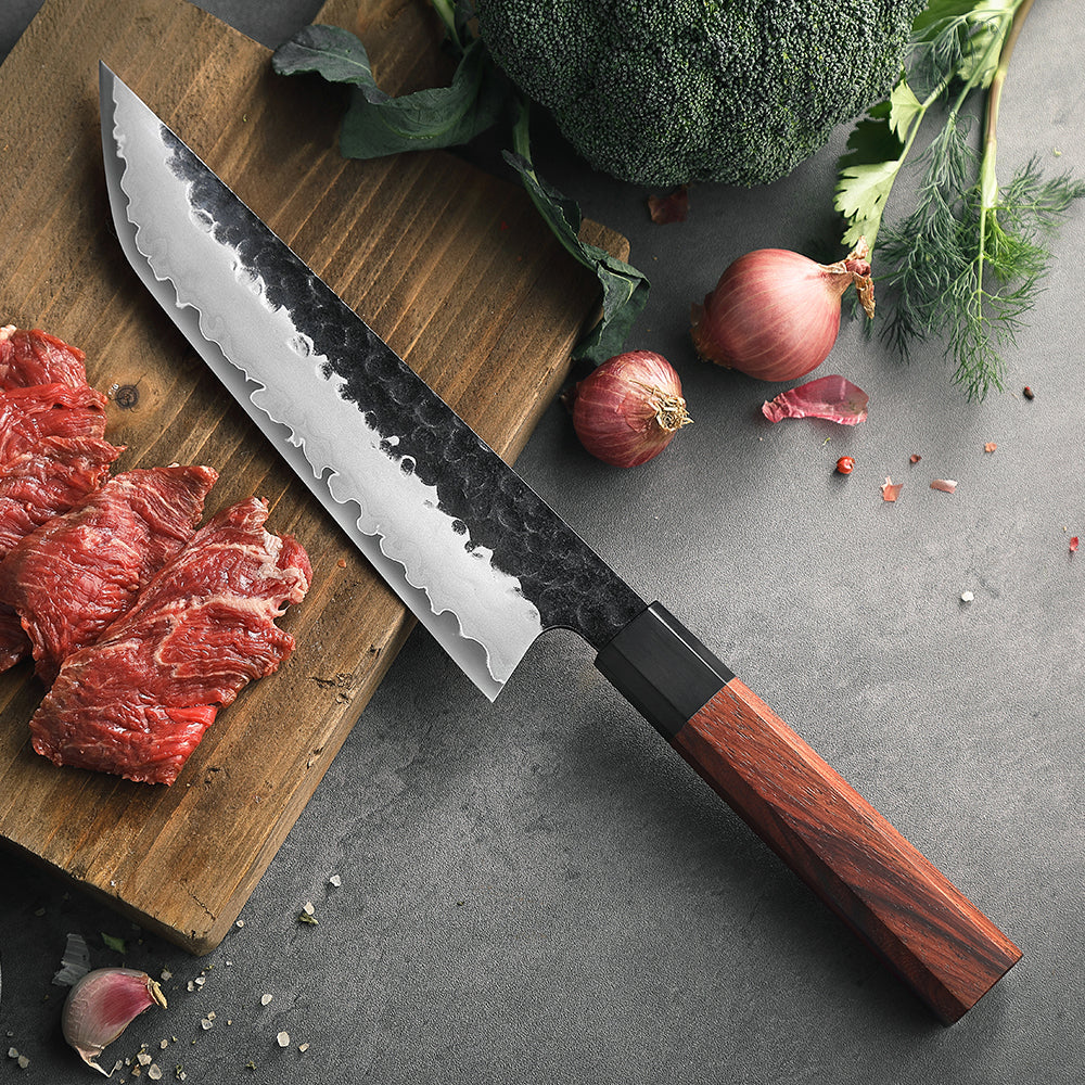 HEZHEN 8.5-Inch Sakimaru Knife Japanese-Style Slicing Knife with 3-Layer Composite Steel,15° Cutting Edge,ORed Wood Handle