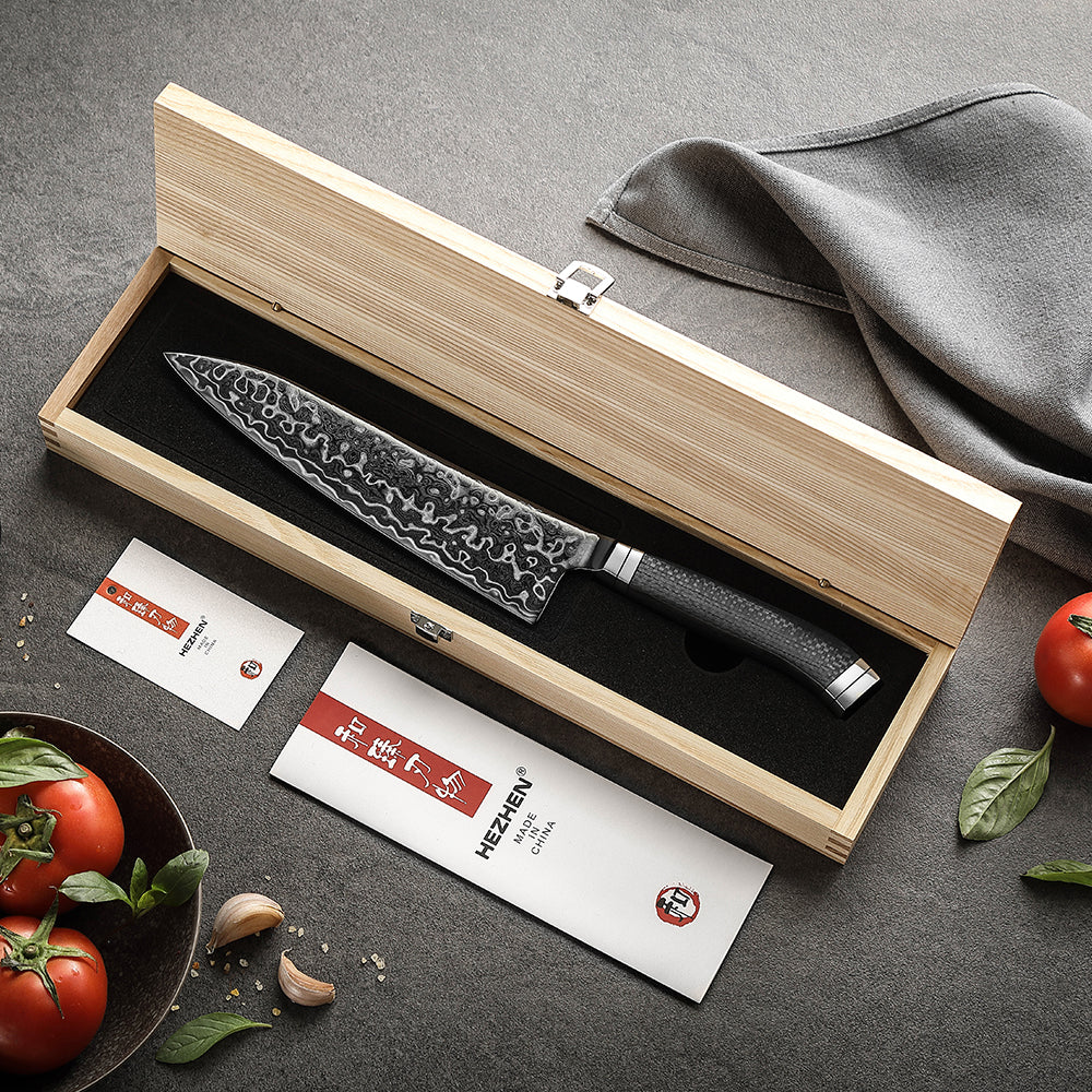 HEZHEN ZhiZhen Series BÖHLER M390 Powder Steel Chef Knife,New Craftsmanship,Pure Carbon Fiber Handle