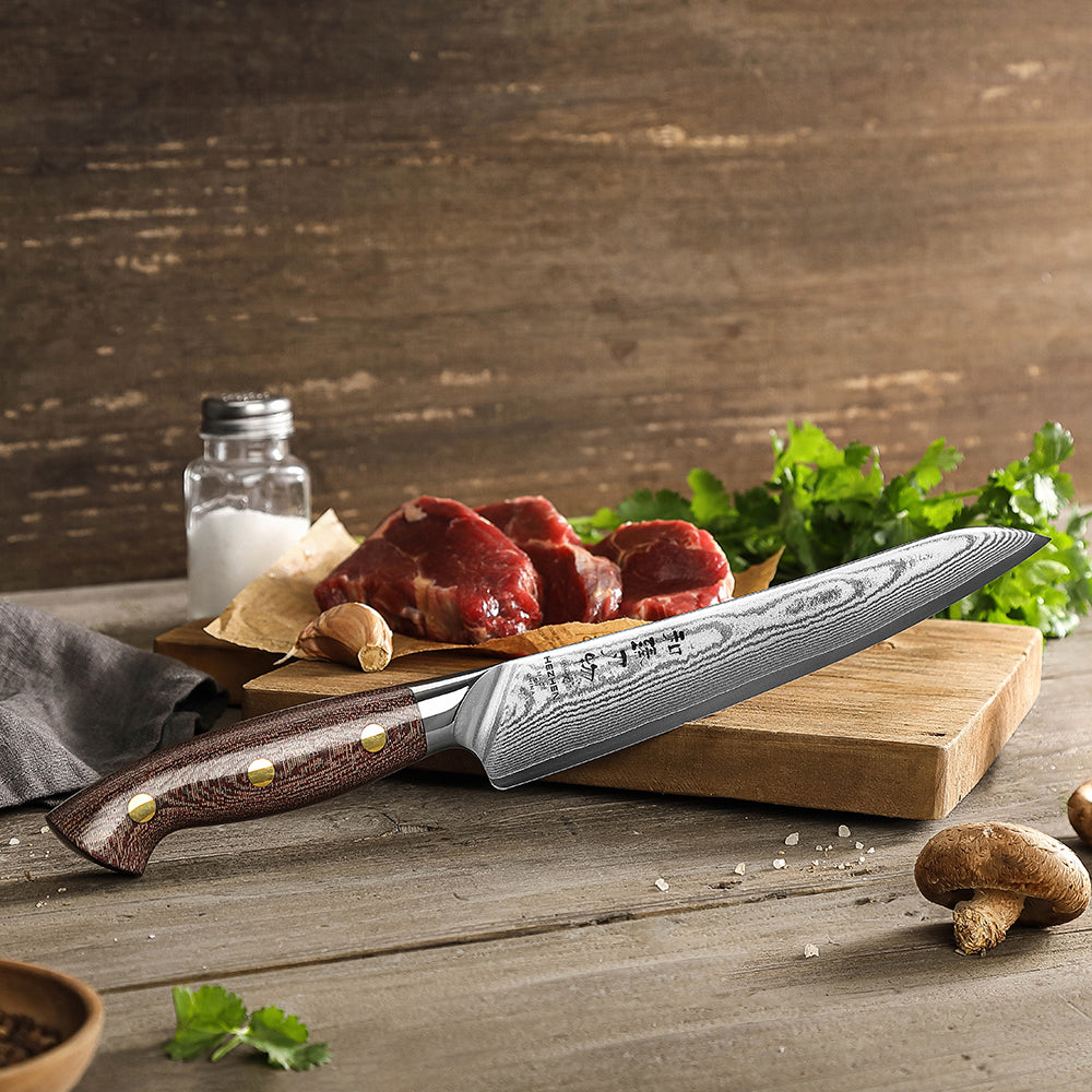 HEZHEN 8.3-Inch Professional Carving Knife – 67-Layer Damascus Steel with 10Cr15CoMoV Core at 60±2HRC, Ergonomic Handle Design