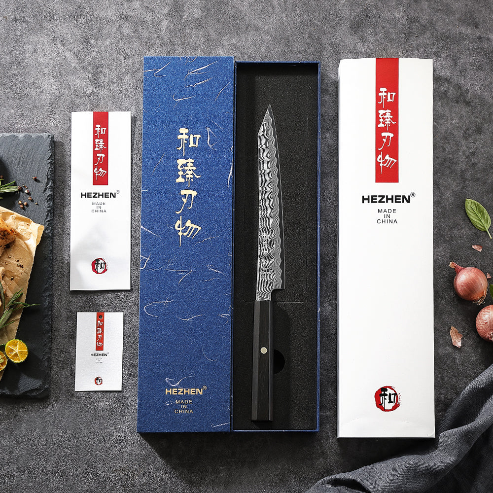 HEZHEN 8.7 Inch Damascus Carving Knife, 67-Layer Forged Damascus Steel, Professional Kitchen Knife,Home Cooking & High-End Gift