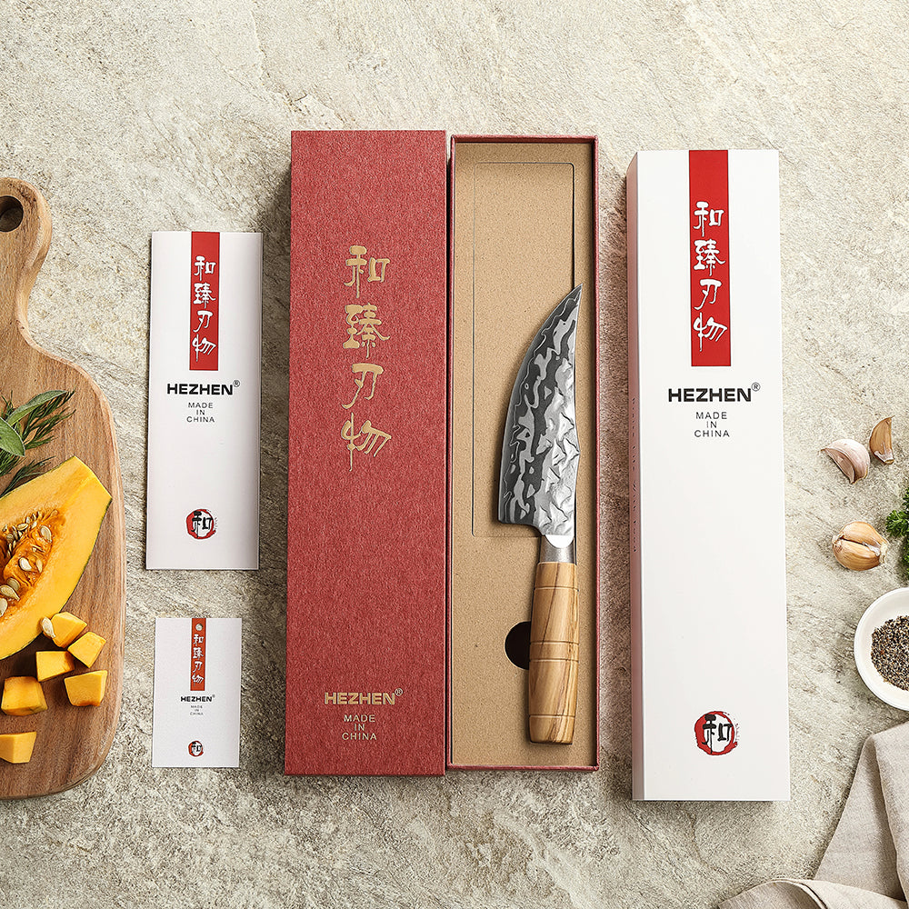 HEZHEN 5.9”Viking Knife Artisan 9-Layer Damascus, 12Cr18MoV Steel Core 60±2HRC Blade, Premium Gift Box