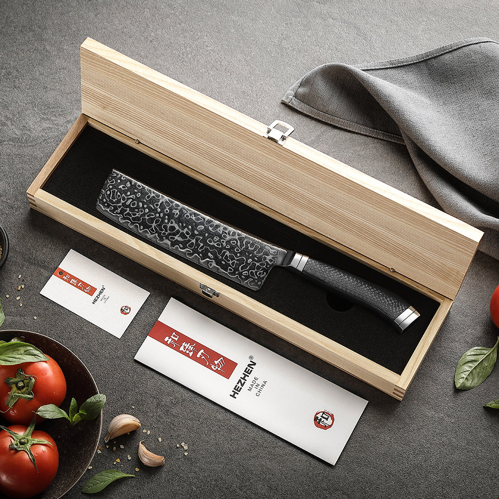 HEZHEN ZhiZhen Series 7.2”Nakiri Knife,145-layer Damascus Steel With an M390 Core,Pure Carbon Fiber Handle
