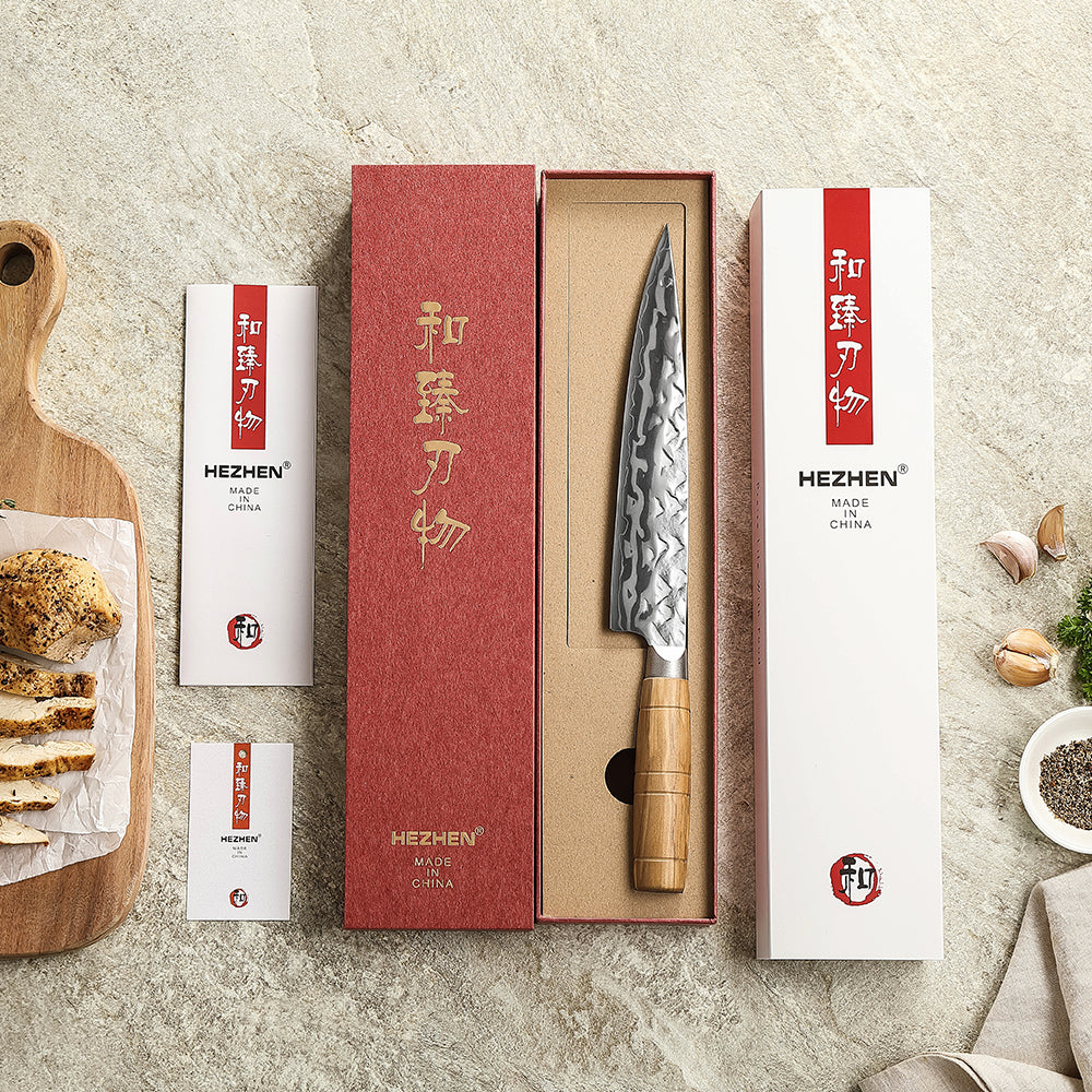 HEZHEN 8.5“Carving Knife 9 Layers Damascus Steel Blade Hardness 60±2HRC for Vegetables & Meats, Luxury Gift Box