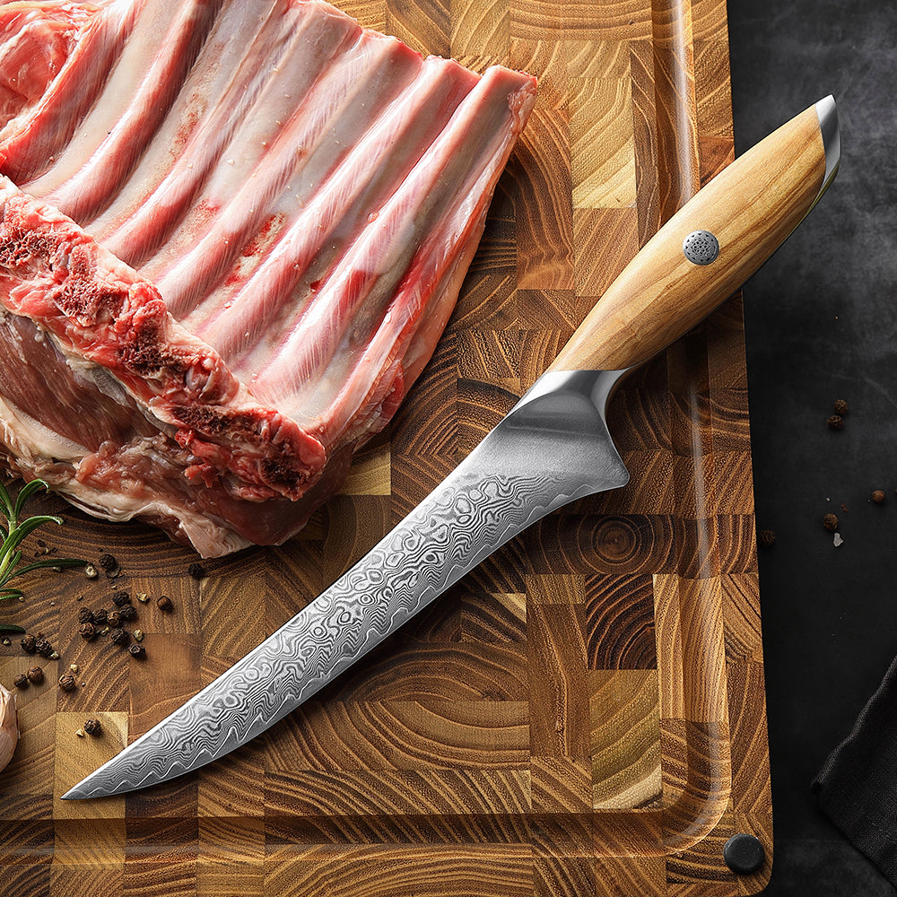 HEZHEN 7 Inches Fillet Knife, 73 Layers Damascus Powder Steel, Olive Wood Handle, Gift Ready-Flagship Series