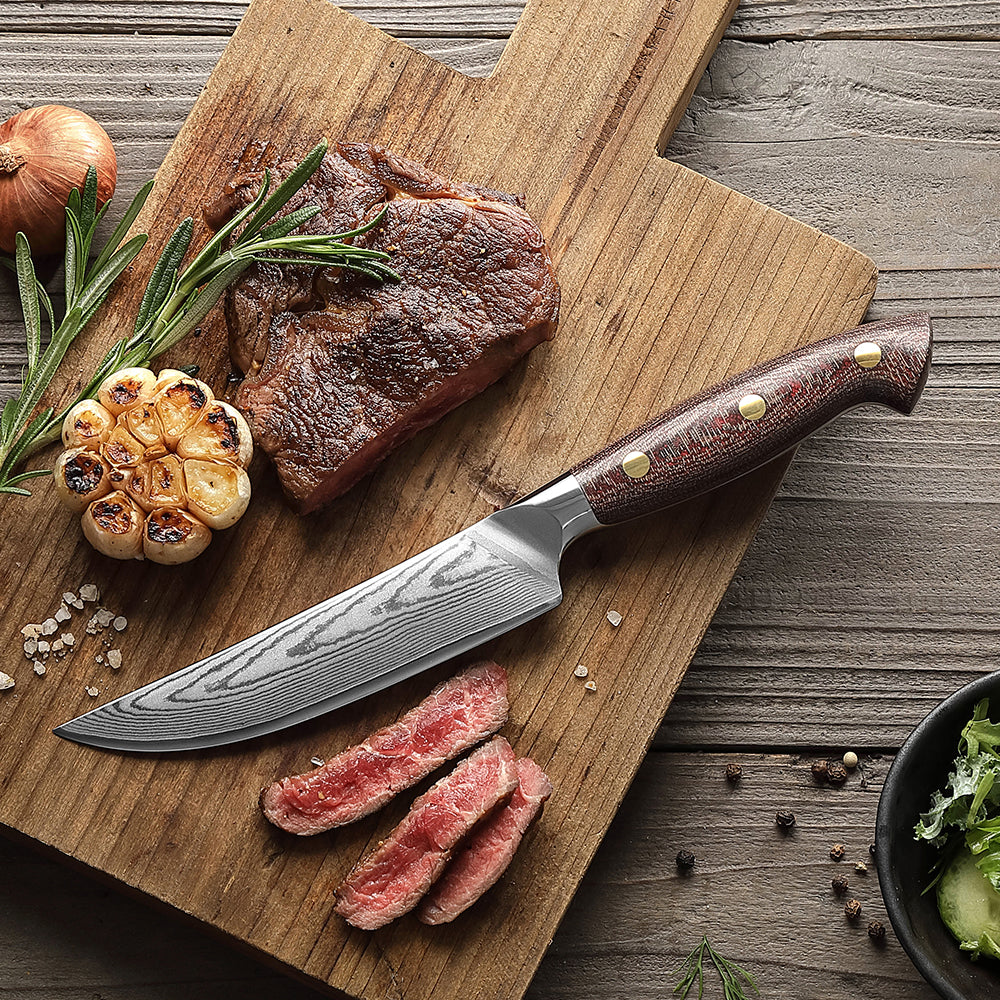 Hezhen Premium 5.3 Inches Steak Knife,67 Layers Damascus Steel Blade,Ultra-Sharp 15° Edge,Exquisite Patterns
