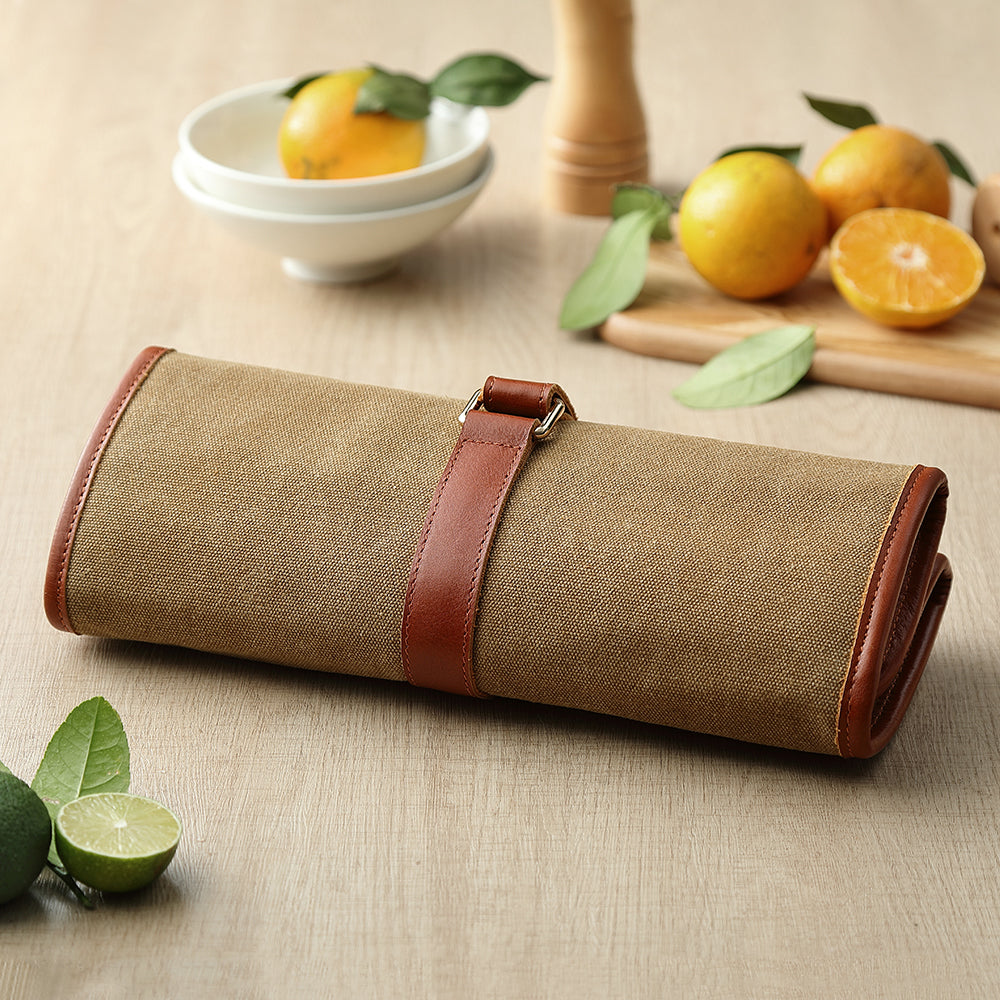 HEZHEN Professional Chef Knife Roll Bag,Microfiber Leather & Thickened Washed Canvas,Durable Kitchen Tool Storage Bag