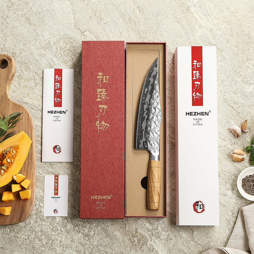 HEZHEN Custom 9 Layer Damascus W Chef Knife, Forged 12Cr18MoV Steel Core,Mountain and River Pattern