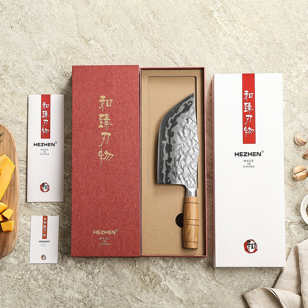 HEZHEN 9-Layer Forged Damascus 7.1”W Cleaver Knife, 12Cr18MoV Ergonomic Handle for Vegetable & Daily Chopping, Gift Box