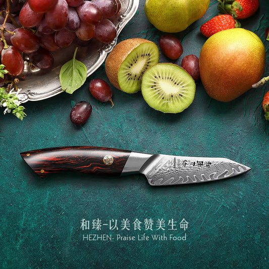 HEZHEN 3.5 inches 73 Layers Damascus Steel Paring Knife Elegant Pattern Series
