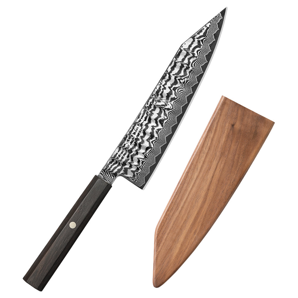 HEZHEN 8.3 Inch Forged Bunka Knife, Premium 67-Layer Damascus Steel Multipurpose Kitchen Knife, 10Cr15CoMoV Steel Core 60±2HRC Hardness