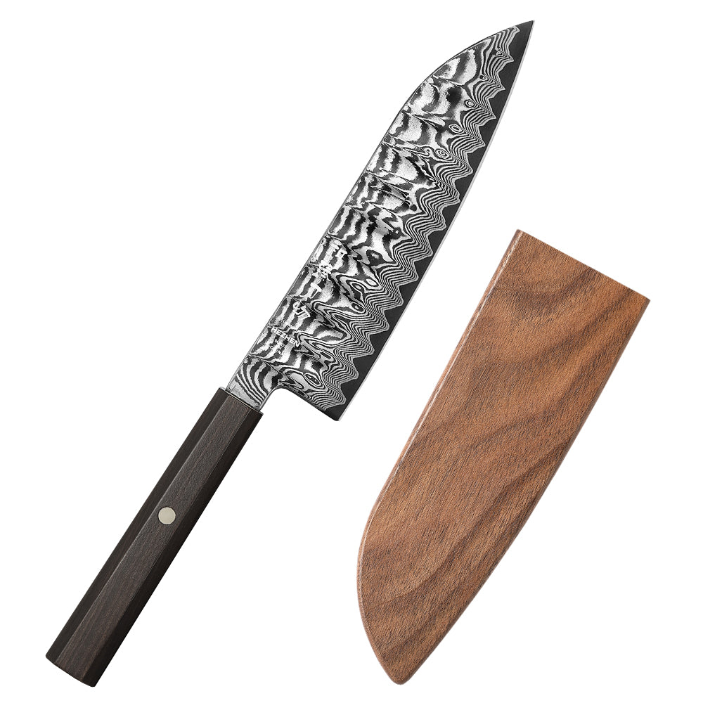 HEZHEN 7.3 Inch Multipurpose Santoku Knife, Hand Forged Damascus Kitchen Knife,15° Precision Edge, Ultra Sharp Balanced Cutting Knife