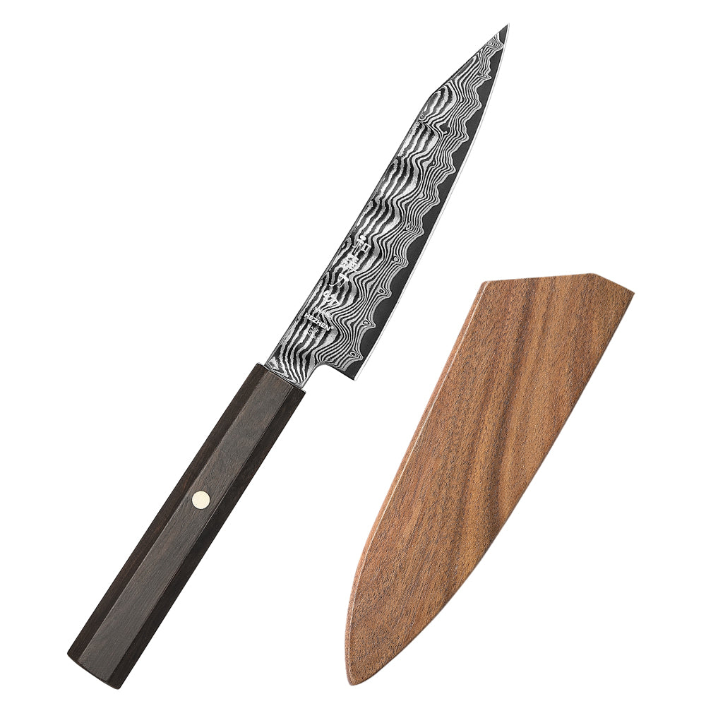 HEZHEN 5.2 Inch Kitchen Utility Knife, 67‑Layer Damascus Steel with 10Cr15CoMoV Steel Core, 60±2 HRC Hardness,