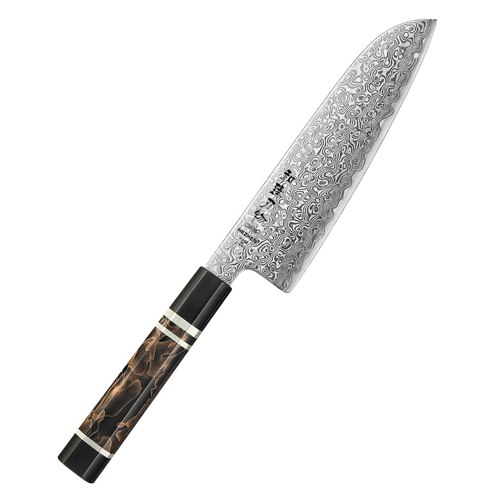 HEZHEN 7.1 Inch Japanese Santoku Knife, 49-Layer Damascus Steel, Hitachi ZDP-189 Powder Steel Core, Luxury Gift Box