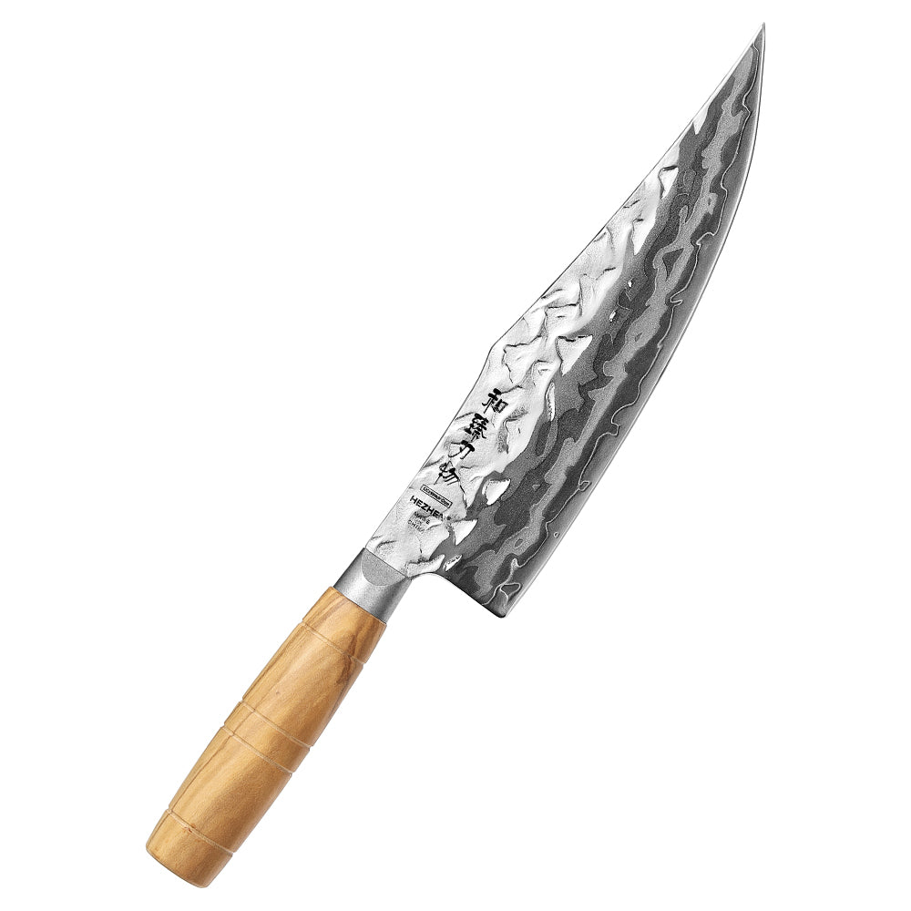 HEZHEN Custom 9 Layer Damascus W Chef Knife, Forged 12Cr18MoV Steel Core,Mountain and River Pattern