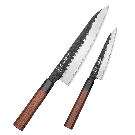 HEZHEN 2PCS Kitchen Knife Set,Premium 3 Layers Damascus Steel,Utility+Chef Knife,for Meat Vegetables and Daily Prep