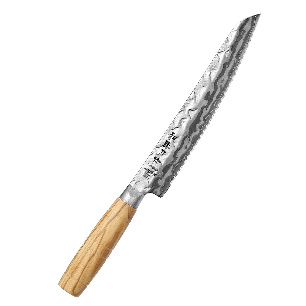 HEZHEN Serrated 9‑Layer Damascus 8.1'Bread Knife – 12Cr18MoV, Effortless Crust‑Cutting & Crumb Protection