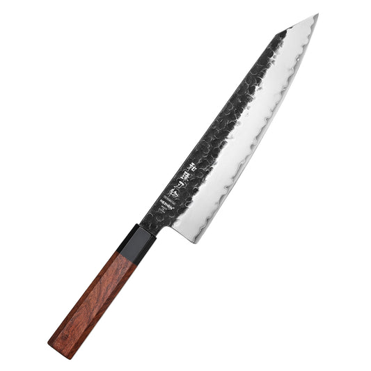 HEZHEN 1PC 9.5 Inches Bunka Knife 10Cr15CoMoV Steel Core Octagonal Red Wood Handle Gift-Ready Box
