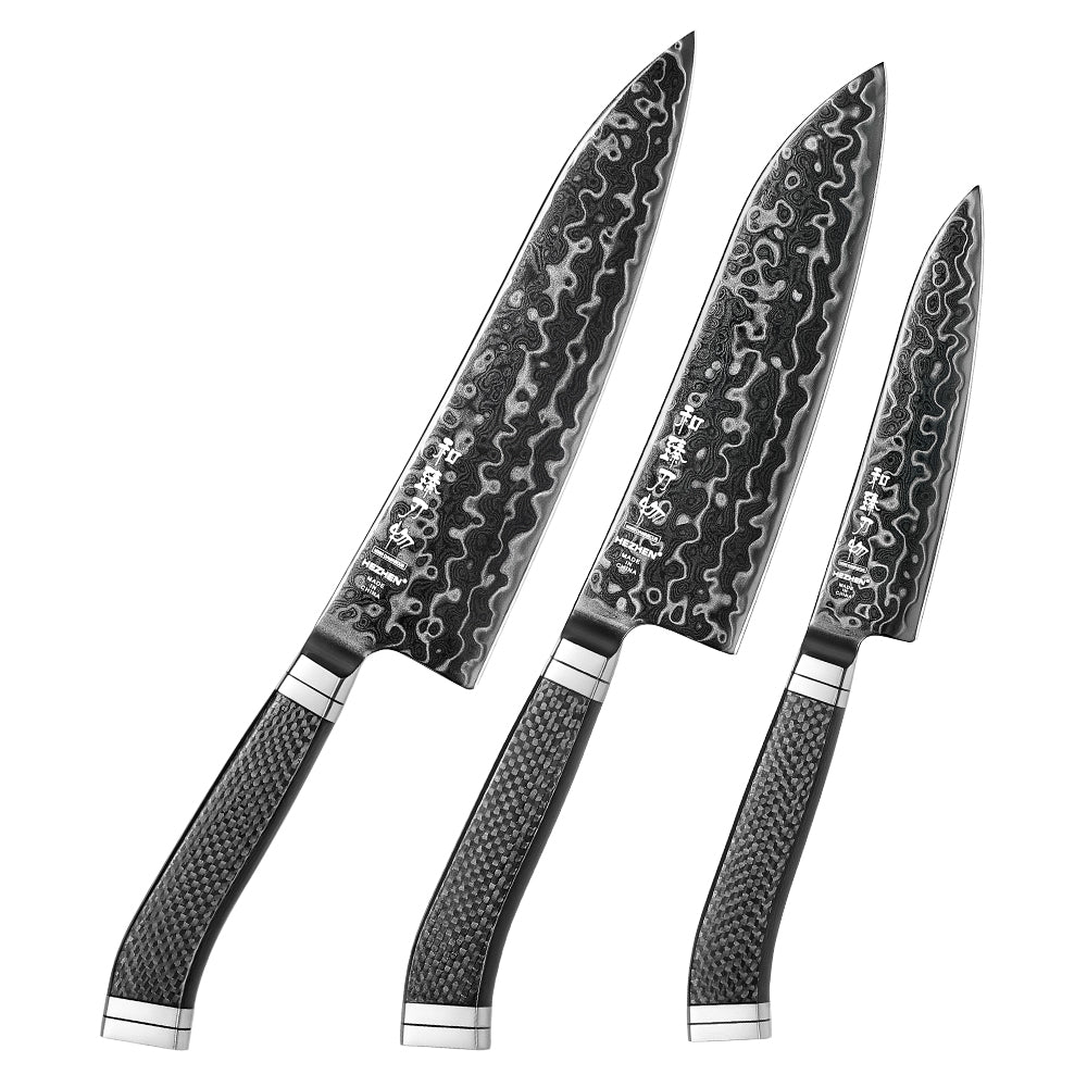 HEZHEN ZhiZhen Series 145 Layers Damascus Steel 3PCS Kitchen Knife Set,Chef+Utility+Santoku Knife