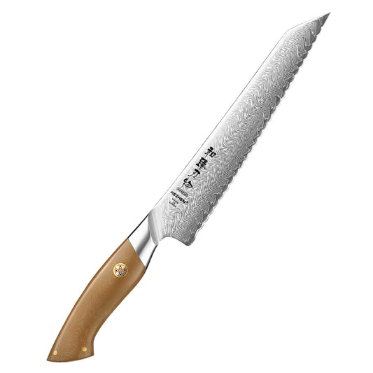 HEZHEN 8.4 Inches Bread Knife, 67 Layers Damascus Steel with Linen Micarta Handle, Gift Box Package- B38L Series