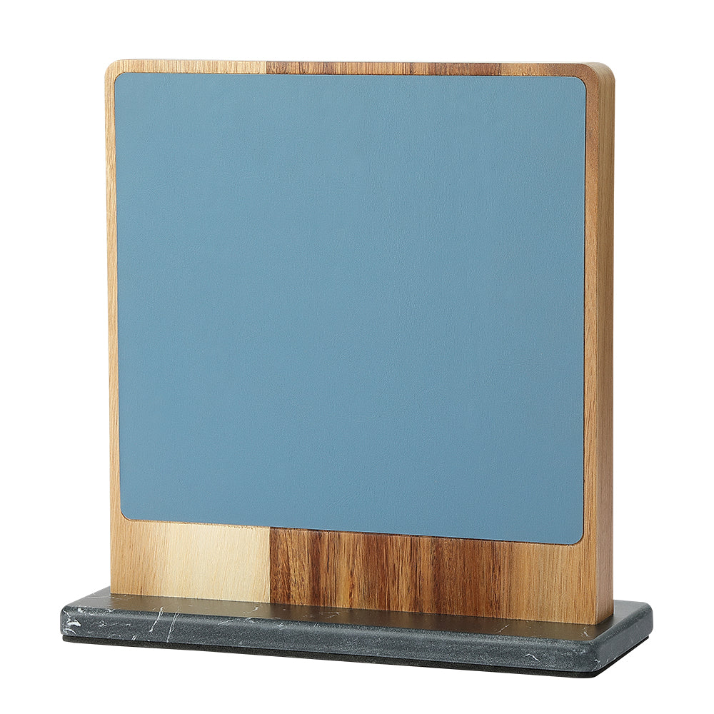 HEZHEN Dual-Side Magnetic Knife Holder with Leather Surfaces | Raw & Cooked Separation | Acacia Wood & Marble Base