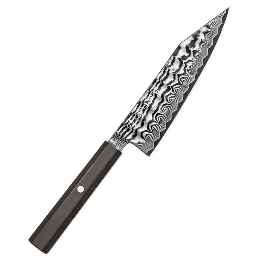 HEZHEN 7.1 Inch Damascus Steel Bunka Knife, 10Cr15CoMoV Steel Core, 60±2HRC High Hardness, Wave Hammered Blade, Ergonomic Octagonal Handle