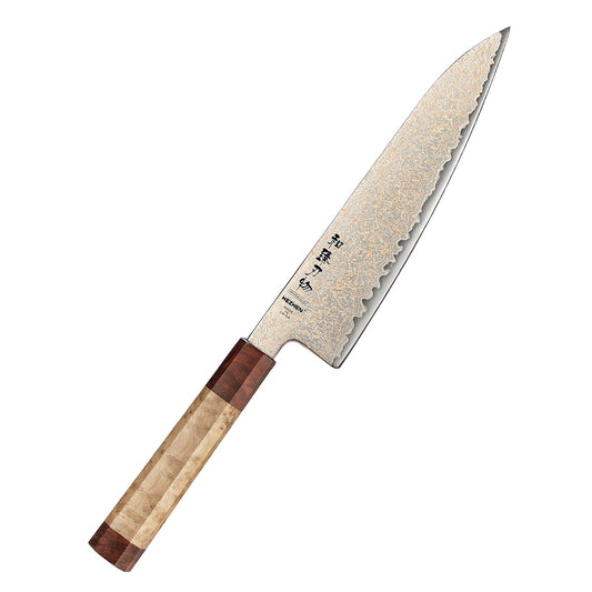HEZHEN Chef Knife, 37 Tricolor Copper Damascus Steel Kitchen Knife, Professional Cooking Knife with Figured Sycamore Wood + Padauk Burl Wood