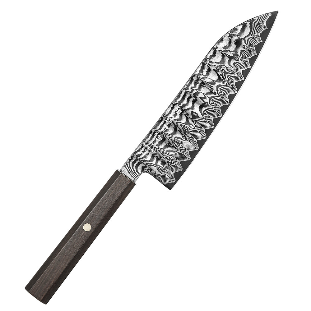 HEZHEN 7.3 Inch Multipurpose Santoku Knife, Hand Forged Damascus Kitchen Knife,15° Precision Edge, Ultra Sharp Balanced Cutting Knife