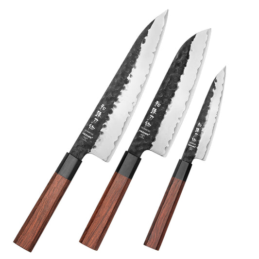 HEZHEN 3PCS Composite Steel Knife Set,10Cr15CoMoV Steel Core,Utility Santoku Chef Knife,Multi-purpose Kitchen Knife