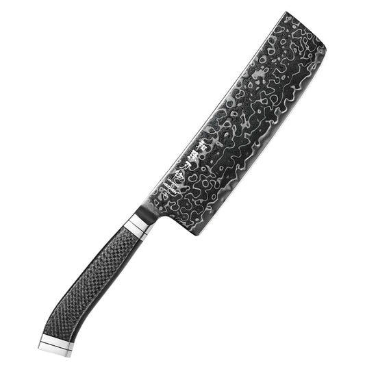 HEZHEN ZhiZhen Series 7.2”Nakiri Knife,145-layer Damascus Steel With an M390 Core,Pure Carbon Fiber Handle